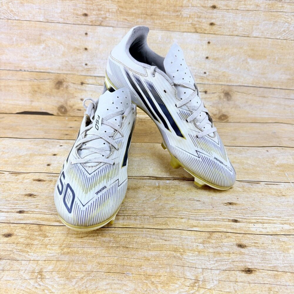 Adidas F50 Club Firm/MultiGround Unisex Soccer Cleats White Black Gold US Mens 8